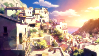 City mountain sunset painting artwork - a few building free wallpaper