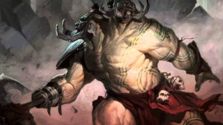 Horned man sword demon holding - his hand and a demon free wallpaper