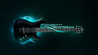 Black guitar blue swirl green - a black guitar free wallpaper