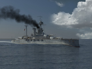 Battleship floating water cloudy smoke - matte painting free wallpaper
