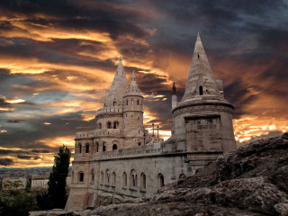 Castle tower clock sunset clouds - aladár körösfőikriesch free wallpaper