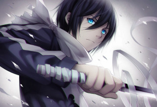 Man sword blue eyes portrait - his hand free wallpaper