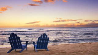 Blue chairs sandy beach ocean - a sandy beach next free wallpaper