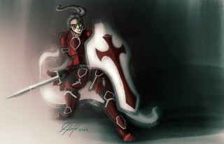 Man sword demon knee drawing - his hand and a demon free wallpaper for desktop