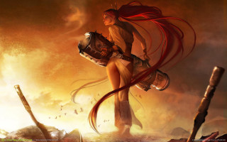 Woman red hair sword desert - a desert landscape free wallpaper