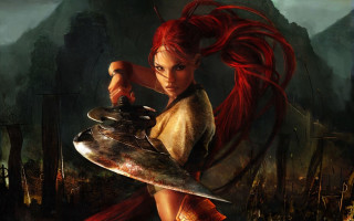Woman holding sword painting style - a woman holding free wallpaper for desktop