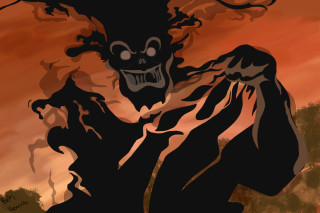 Creepy monster large head red - a large mouth free wallpaper