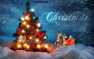 Christmas tree santa sleigh reindeer - free christmas wallpaper
