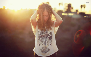 Woman hands head shirt shoulders - american barbizon school free wallpaper