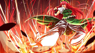 Woman green dress dancing fireworks - behind her free wallpaper for desktop