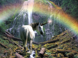 Unicorn waterfall rainbow background nature - fantasy magic free wallpaper