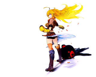 Woman skirt boots snail lightbulb - a yellow hair free wallpaper