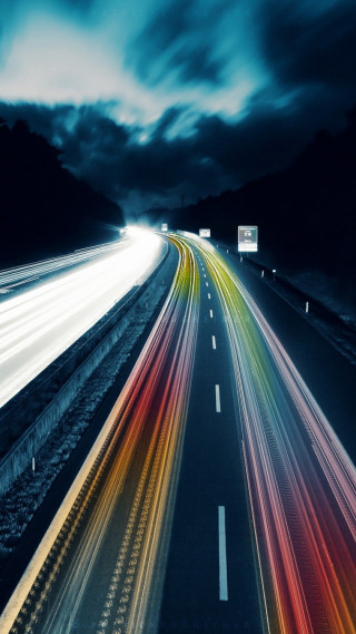 Long exposure highway traffic night - traffic free wallpaper for mobile