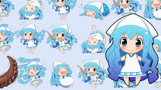 Cartoon character blue hair poses - sticker free wallpaper