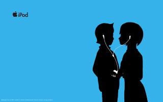 Couple silhouettes blue background ipod - expressive free wallpaper for desktop