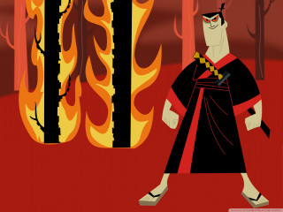 Cartoon character walking fire forest - tall free wallpaper
