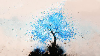 Blue tree sprinkles branches sky - carne griffiths free wallpaper