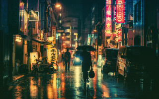 Person walking street umbrella rain 7 - a street holding free wallpaper for desktop
