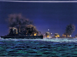Battleship ocean smoke billowing painting - carl walter liner free wallpaper