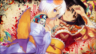 Anime couple kissing blood splatter - the wall behind them free wallpaper