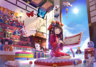 Girl bed toys bookcase butterfly - a bed in a room free wallpaper