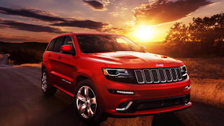 Red jeep sunset road driving - a red jeep free wallpaper