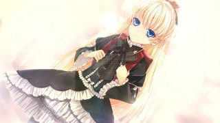 Anime girl blonde blueeyes black 2 - long blonde hair free wallpaper