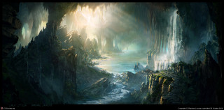 River cave water trees light - water and trees free wallpaper