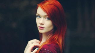 Woman red hair blue eyes 9 - free portrait wallpaper for desktop