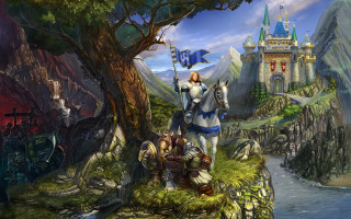 Knight hill flag castle background - a painting of a knight free wallpaper
