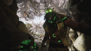 Man cave green glowing eyes - a green mask free wallpaper