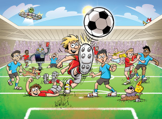 Cartoon soccer player kicking ball 2 - bertram brooker free wallpaper for desktop