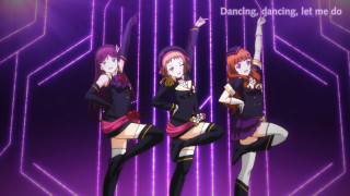 Anime girls dancing purple background - dynamic free wallpaper for desktop