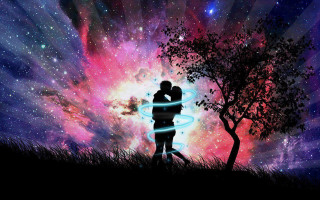 Couple kissing tree field colorful 8 - a colorful sky in the background free wallpaper