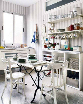 Kitchen table chairs shelf dishes - a window in the background free wallpaper for mobile