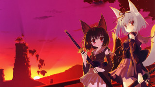 Anime girls sunset castle background - a castle in the background free wallpaper