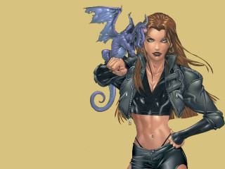 Woman leather dragon shoulder jacket - a leather outfit free wallpaper for desktop