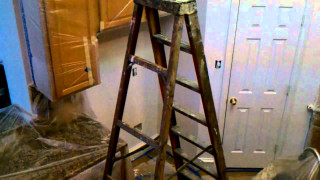 Ladder kitchen door open background - detailed oil painting free wallpaper