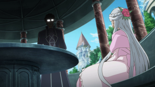 Man woman table flower castle - a castle in the background free wallpaper