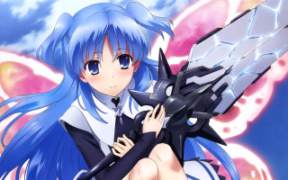 Girl blue hair scissor butterfly - blue hair holding free wallpaper