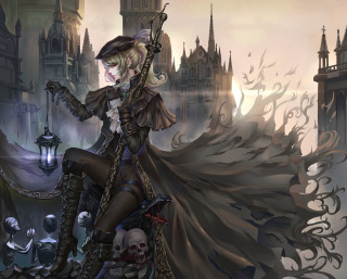 Woman costume sword skull bench - bloodborne free wallpaper for desktop