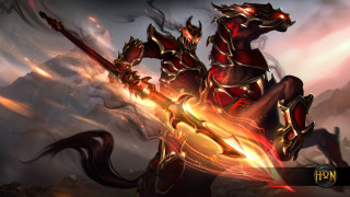 Demonic knight sword flame hand - cloud and mountains free wallpaper
