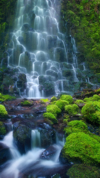 Waterfall moss rocks water running 2 - free spring wallpaper for mobile