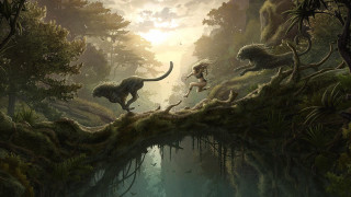 Jungle girl dinosaur tree branch - a tree branch in the foreground free wallpaper
