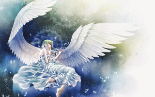 Woman white wings cloud sky 2 - a book in her hand and a book in her other hand free wallpaper