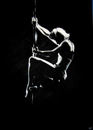 Woman holding pole black background - a charcoal drawing free wallpaper