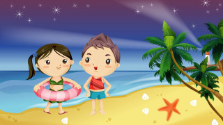 Beach girls starfish lifepreserver summer - a boy and a girl free wallpaper