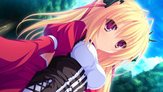 Blonde girl red shirt blue - a blonde free wallpaper