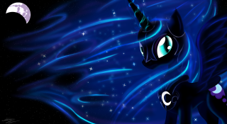 Black pony blue mane moon - a cartoon picture free wallpaper for desktop