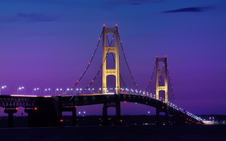 Bridge lights night purple sky - professional digital painting free wallpaper for desktop